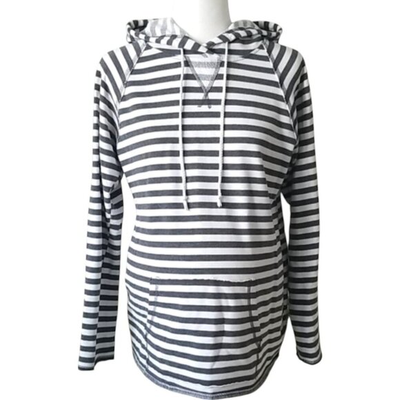 Motherhood Maternity Gray Stripe Hooded Sweatshirt Small - Picture 1 of 6